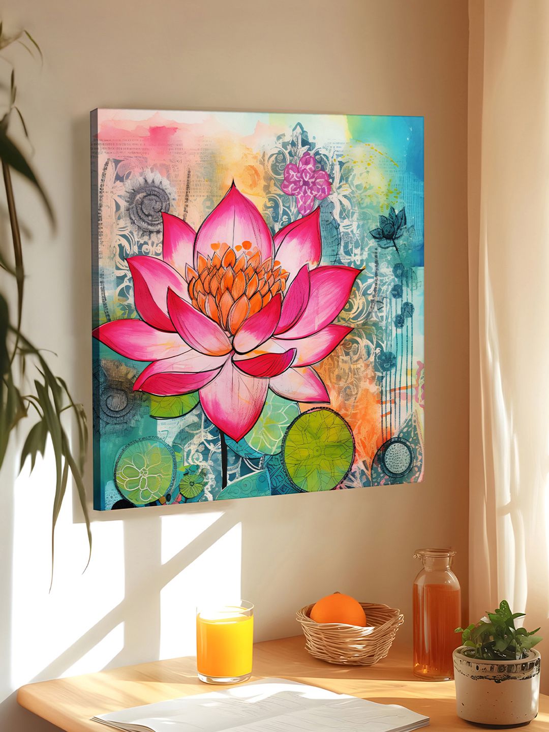 Art Street Pink & Green Single Piece Canvas Floral & Botanical Printed Wall Art-picture-29