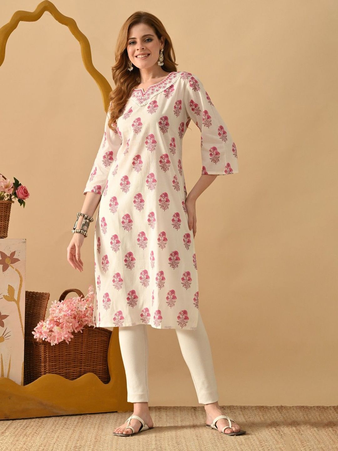 BKApparels Women Floral Printed Screen Print Daily Cotton Straight Kurta-picture-28