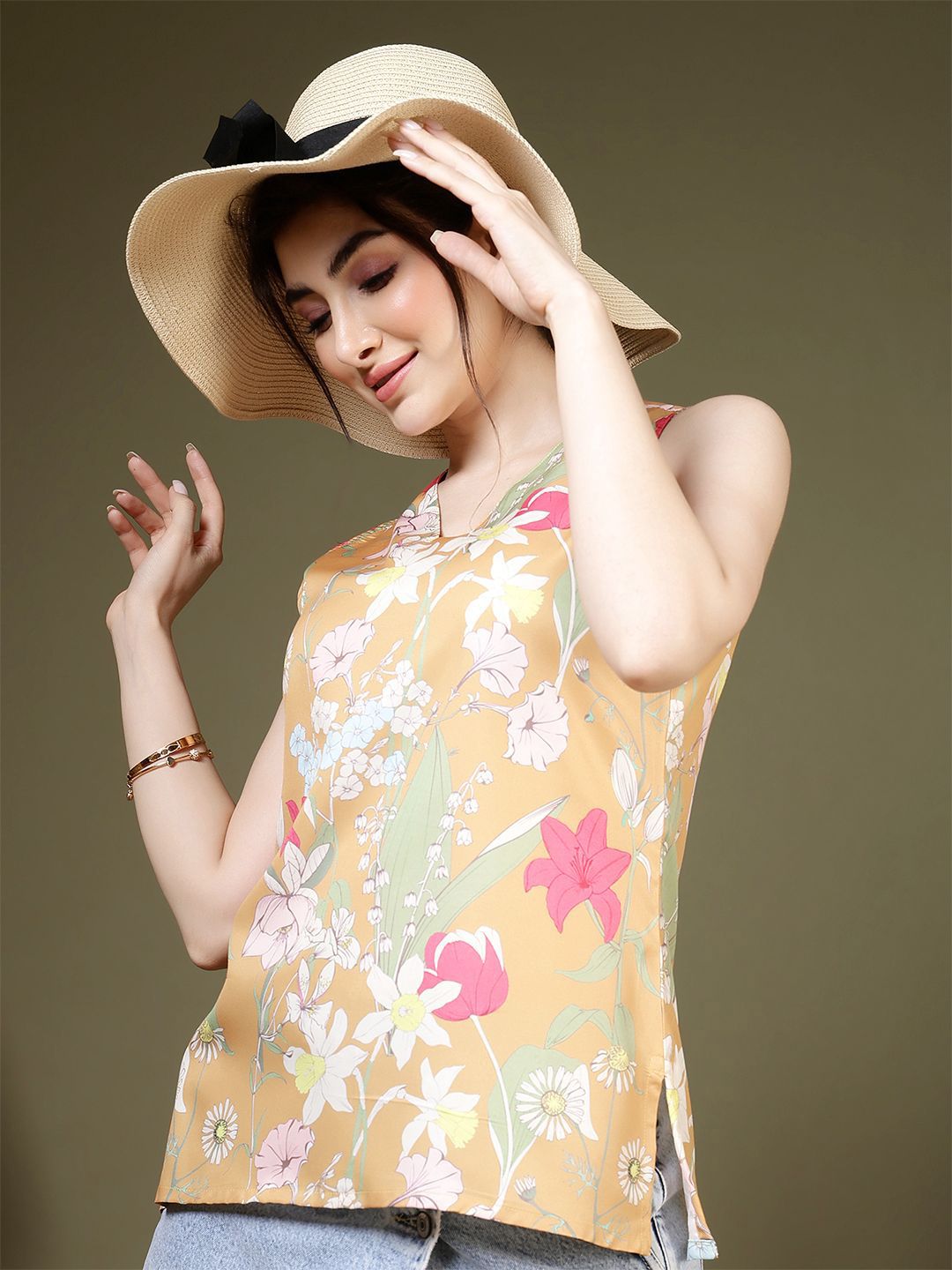 Anouk Rustic Floral Printed V-Neck Pure Crepe Kurti-picture-50