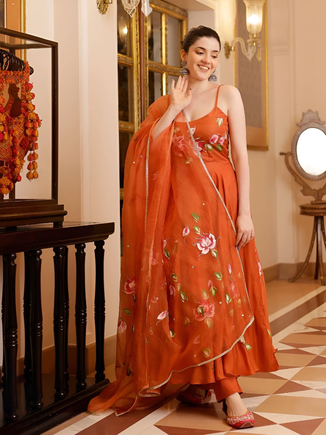 Brand Hill Women Floral Printed Regular Chanderi Silk Kurta with Trousers & With Dupatta-picture-20