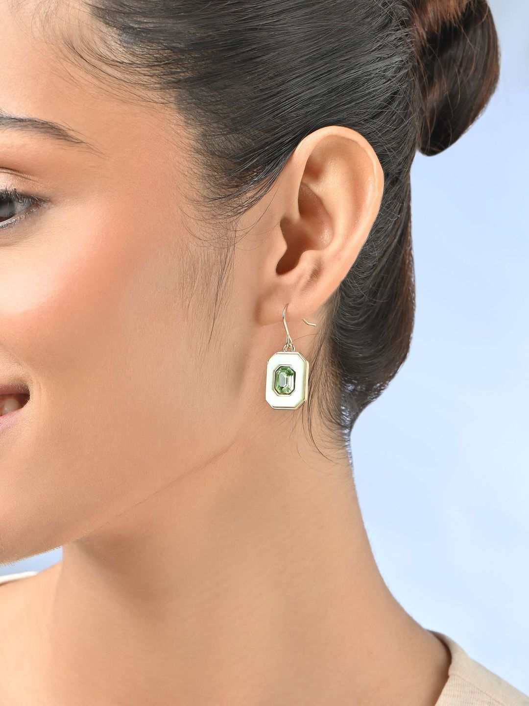 ToniQ Gold-Plated Enamelled Contemporary Shaped Drop Earrings-picture-13