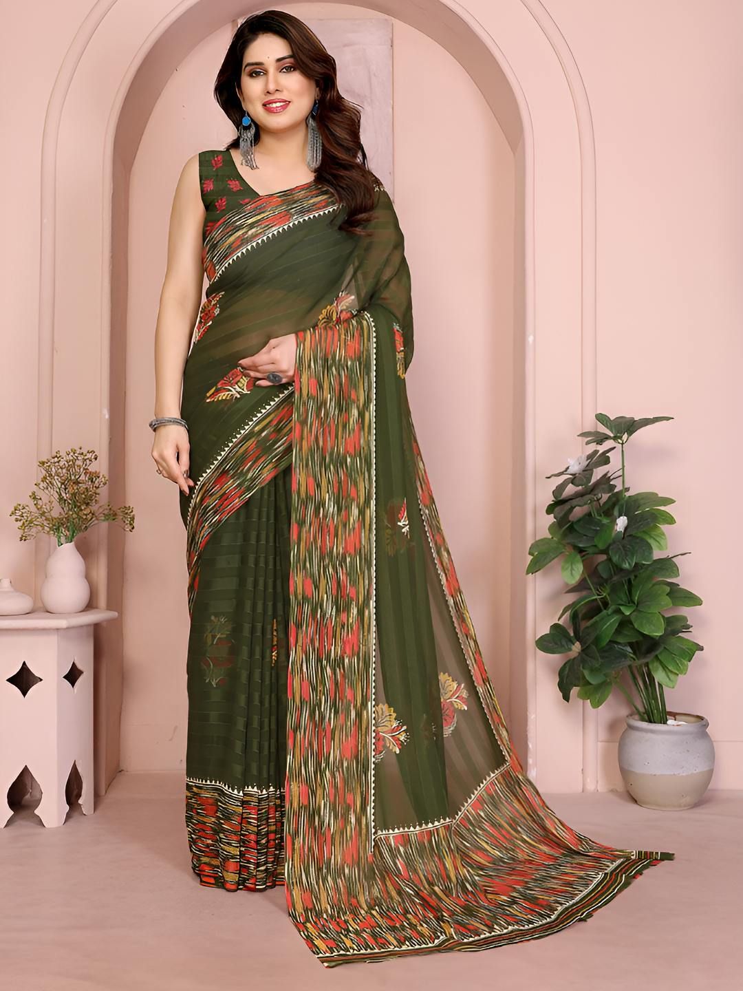 FABMORA Floral Printed Pure Chiffon Saree-picture-21