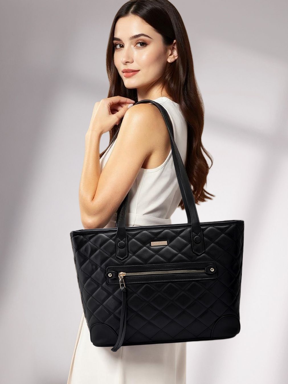 Mast & Harbour Textured Structured Shoulder Bag with Quilted-picture-12