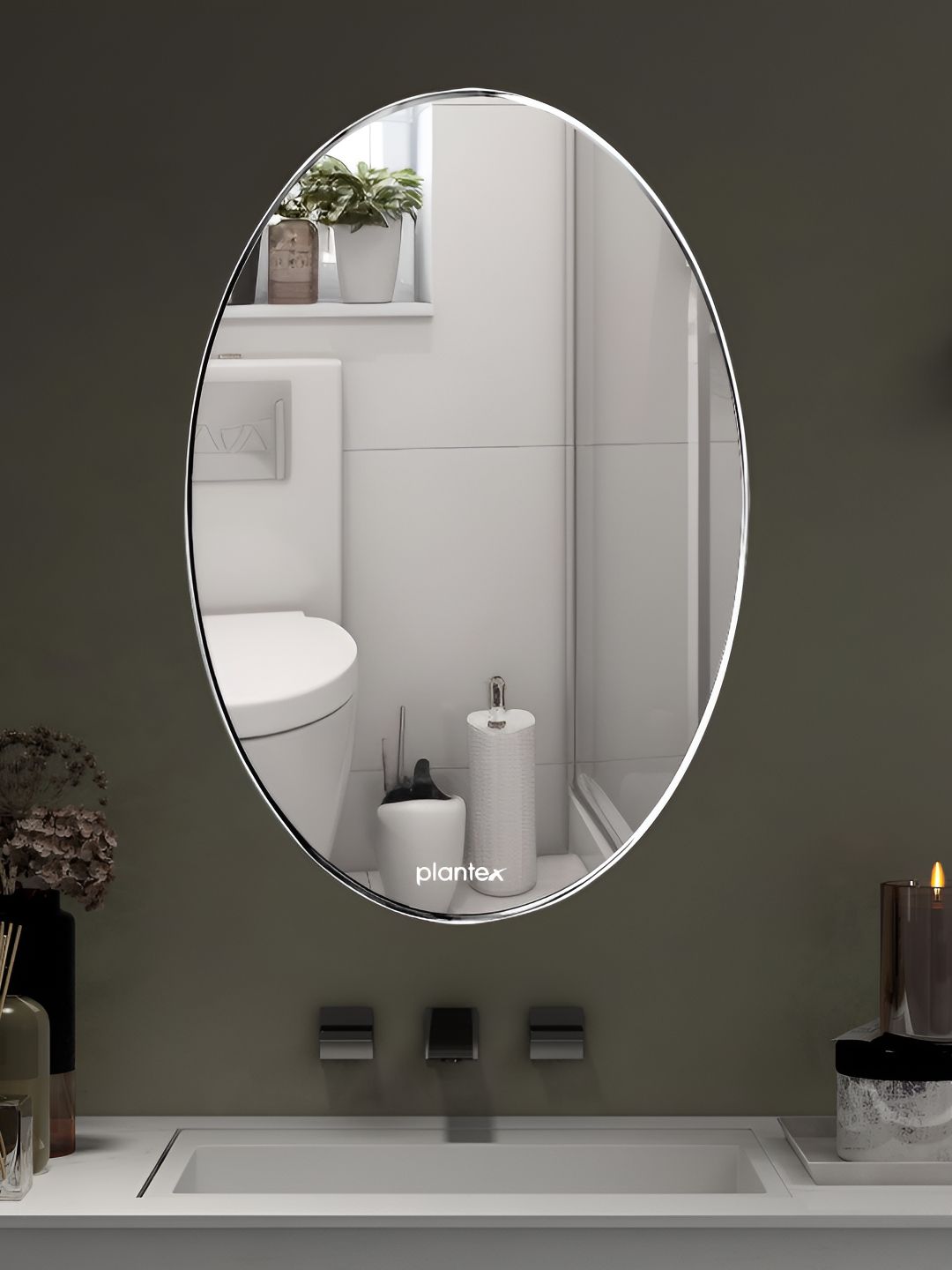 Plantex White Oval Shape Glass Mirror-image-30