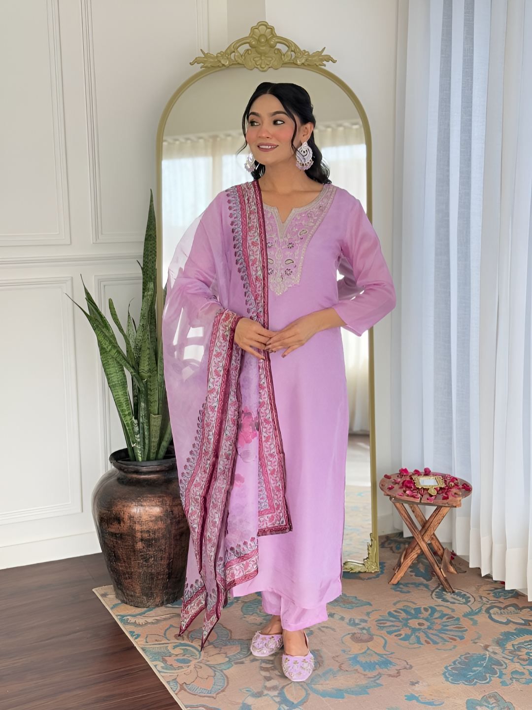 Pantos Women Ethnic Motifs Embroidered Kurta with Trousers & Dupatta-picture-26