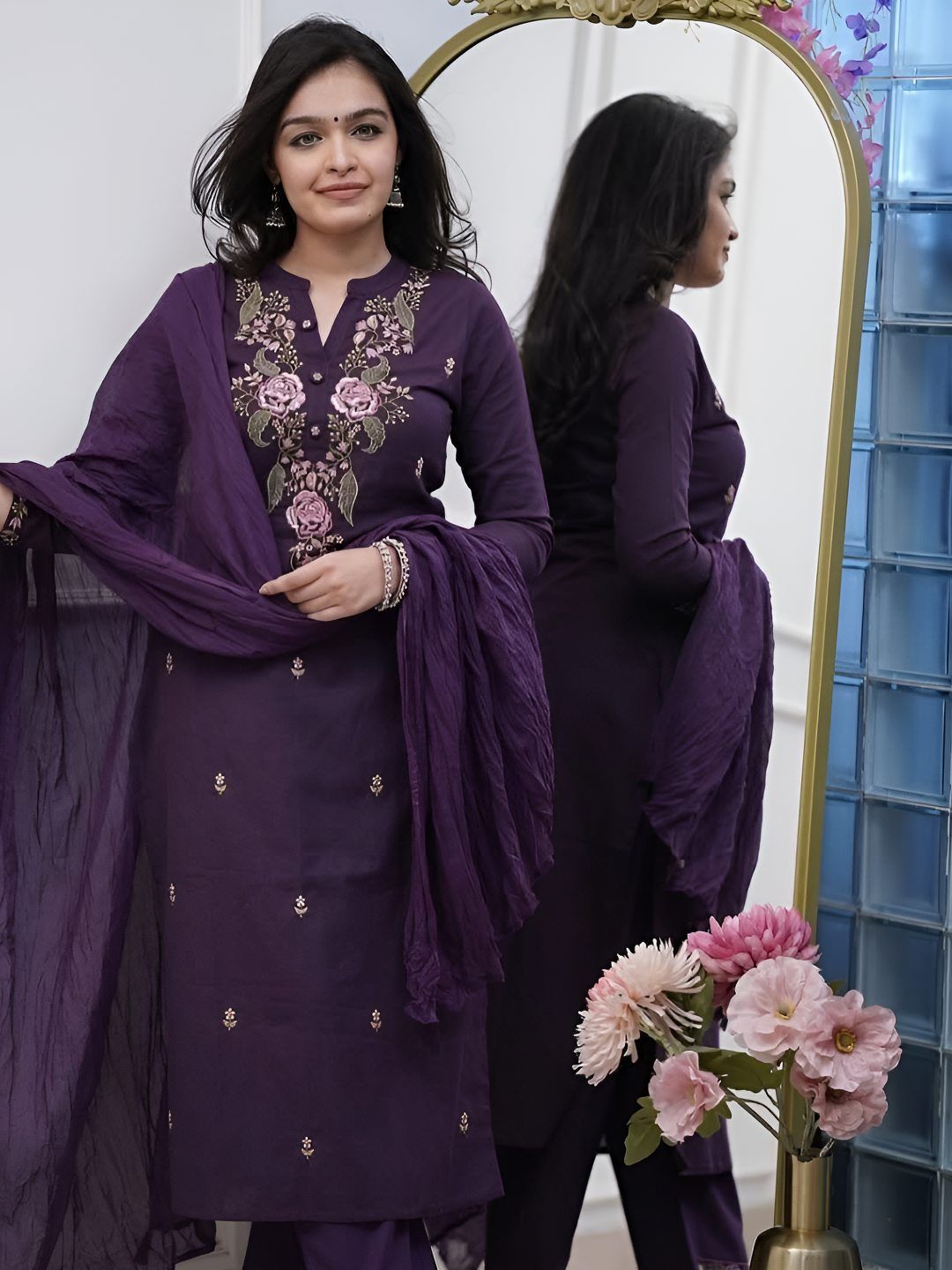 Brand Hill Women Floral Embroidered Kurta with Trousers & Dupatta-picture-37