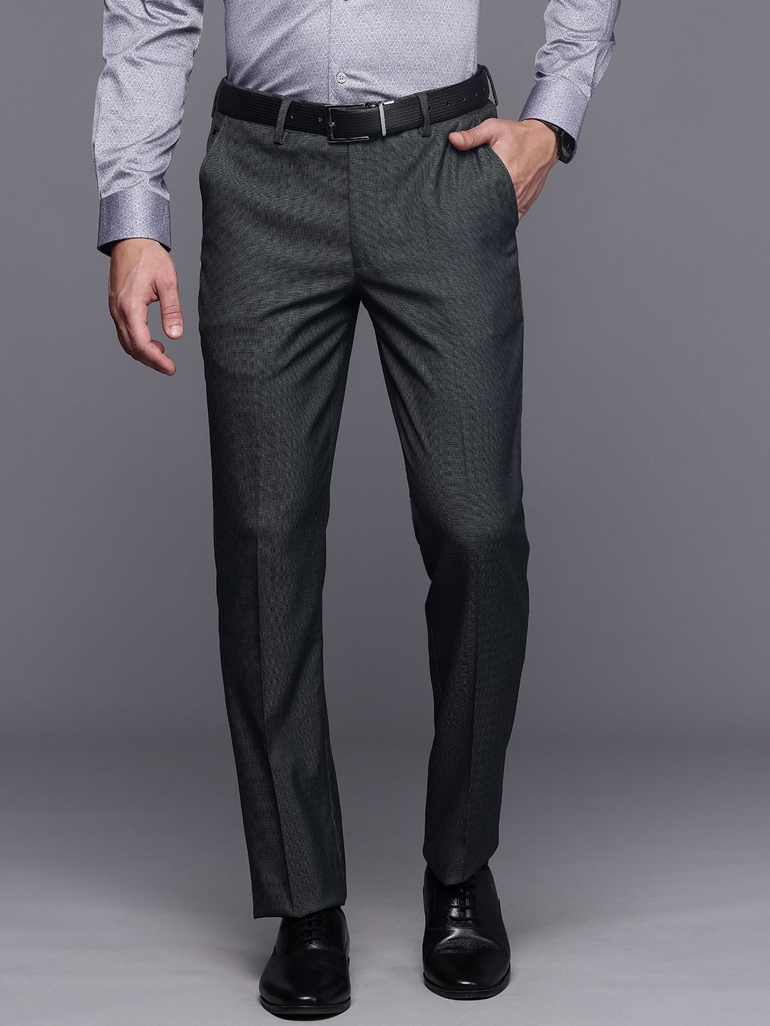Louis Philippe Men Textured Slim Fit Formal Trousers-picture-29