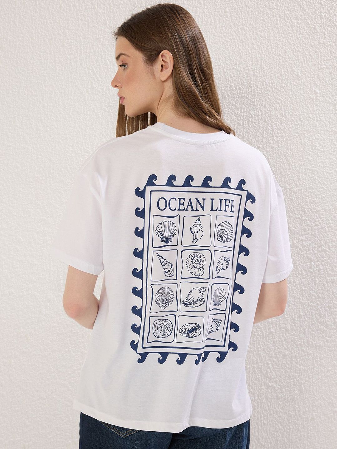 Trendyol Women Graphic Printed Round Neck Pure Cotton Oversized T-shirt-picture-36