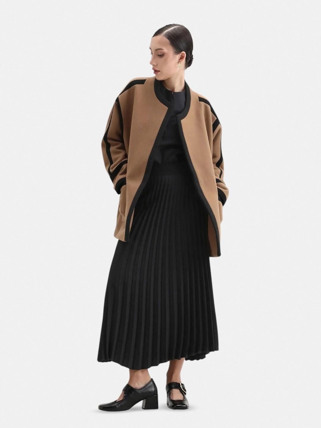 Buy RAREISM Women Tan Color Block Regular Fit Regular Sleeve Crew Neck ...