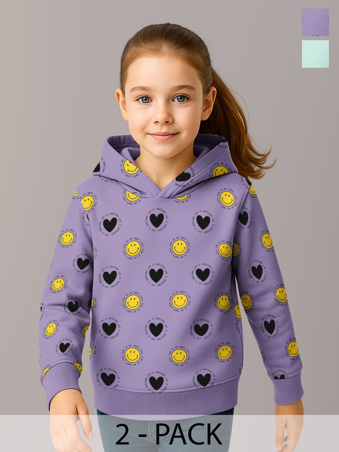 HELLCAT Girls Pack Of 2 Conversational Printed Hooded Sweatshirt-picture-41
