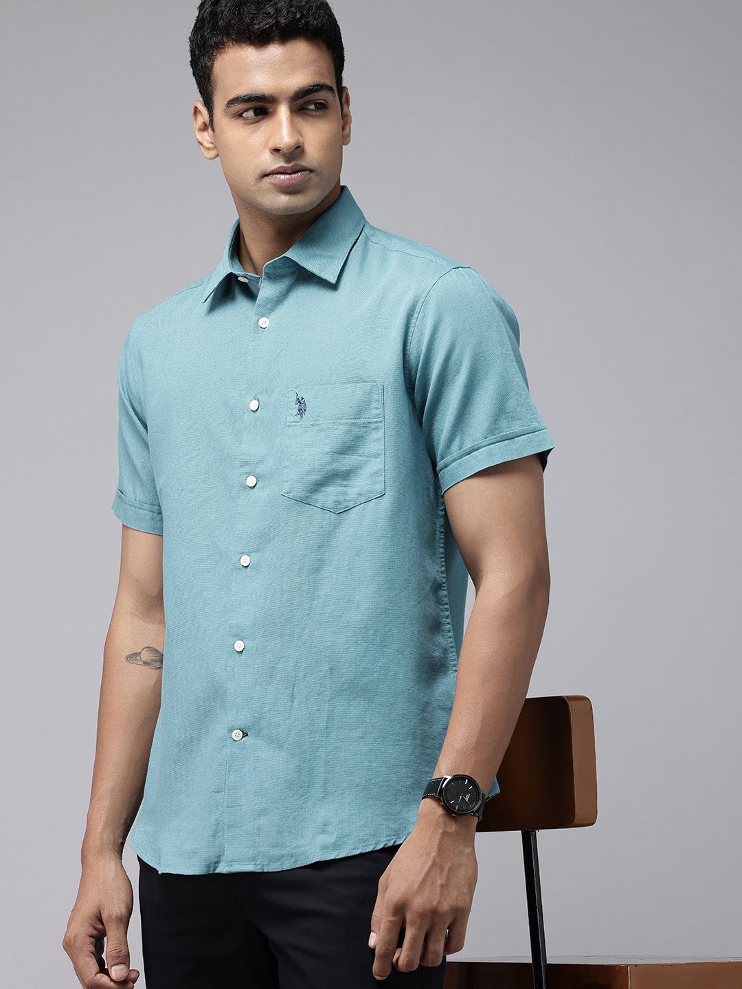 U.S. Polo Assn. Cotton Linen Tailored Fit Casual Shirt-picture-32