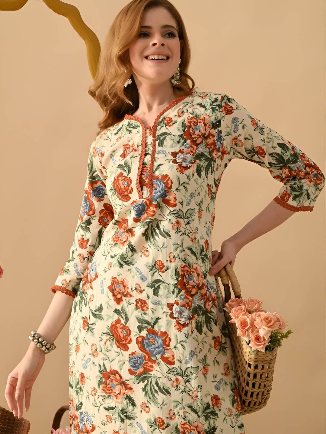 BKApparels Women Floral Printed Cotton Kurta with Trousers-picture-20