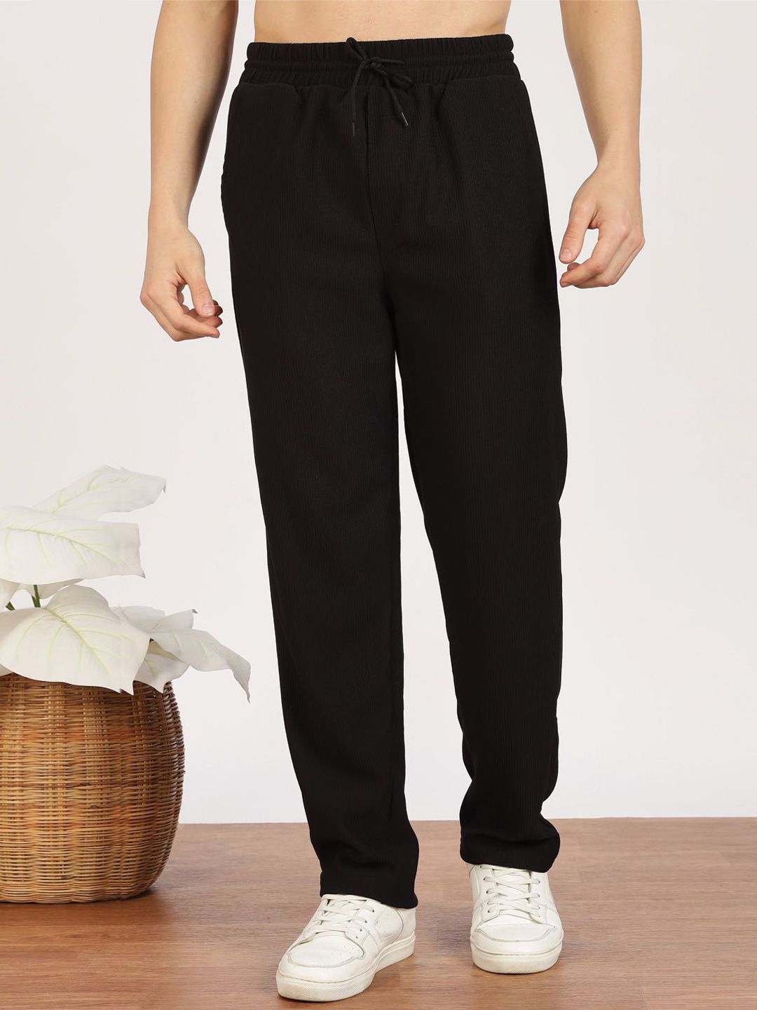 MaverIQ Men Textured Comfort Easy Wash Corduroy Trousers-image-12