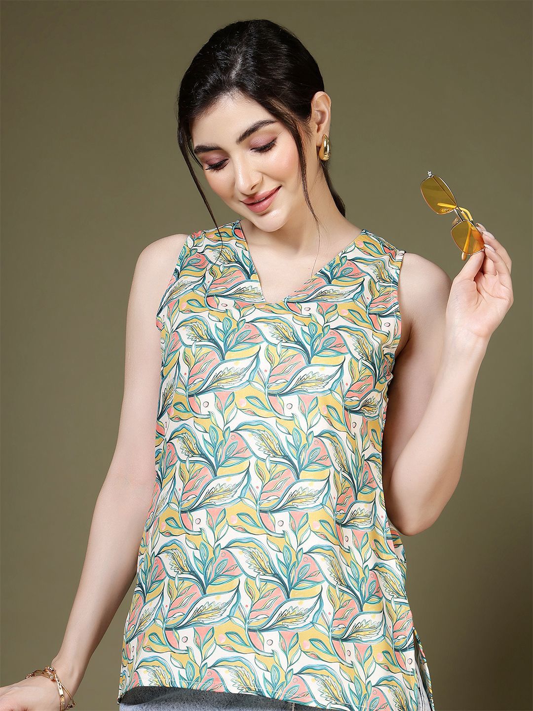 Anouk Rustic Floral Printed V-Neck Pure Crepe Kurti-picture-55