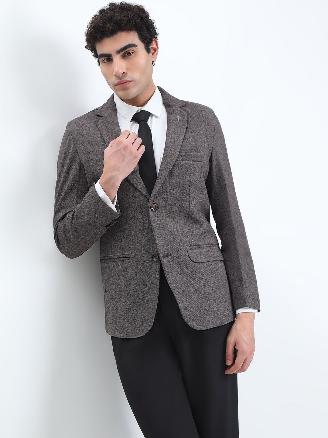 SHOWOFF Men Grey Single-Breasted Slim Fit Blazer-picture-32