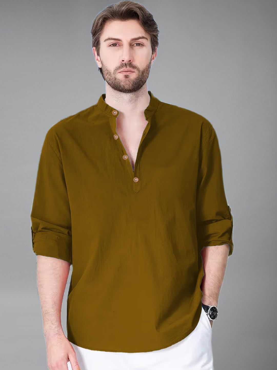 Vida Loca Men Solid Mandarin Collar Kurta-picture-10