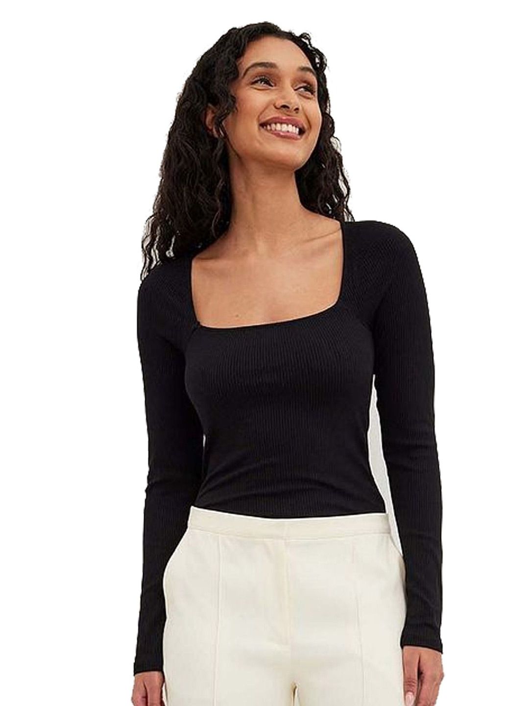 Stars and You Women Ribbed Square Neck Fitted Cotton Regular Top-picture-49