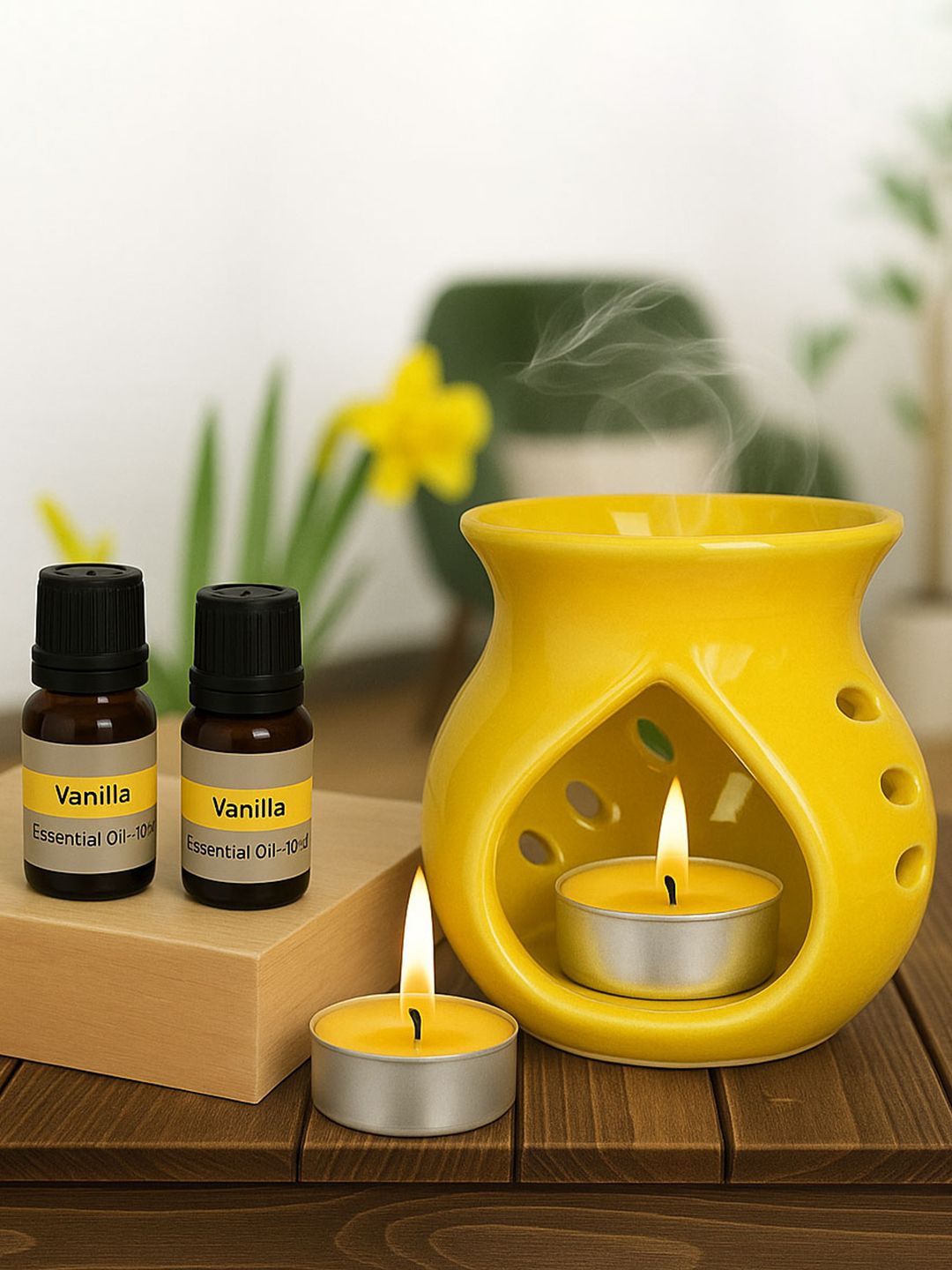 EarthCraft Yellow 5 Pieces Ceramic Aroma Diffuser Set 10 ml Each-image-7
