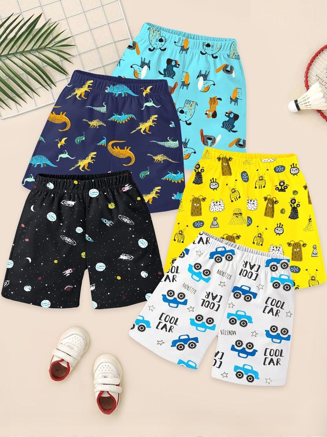 YK Kids Boys Pack of 5 Multicolor Printed Regular Fit Cotton Shorts-image-42