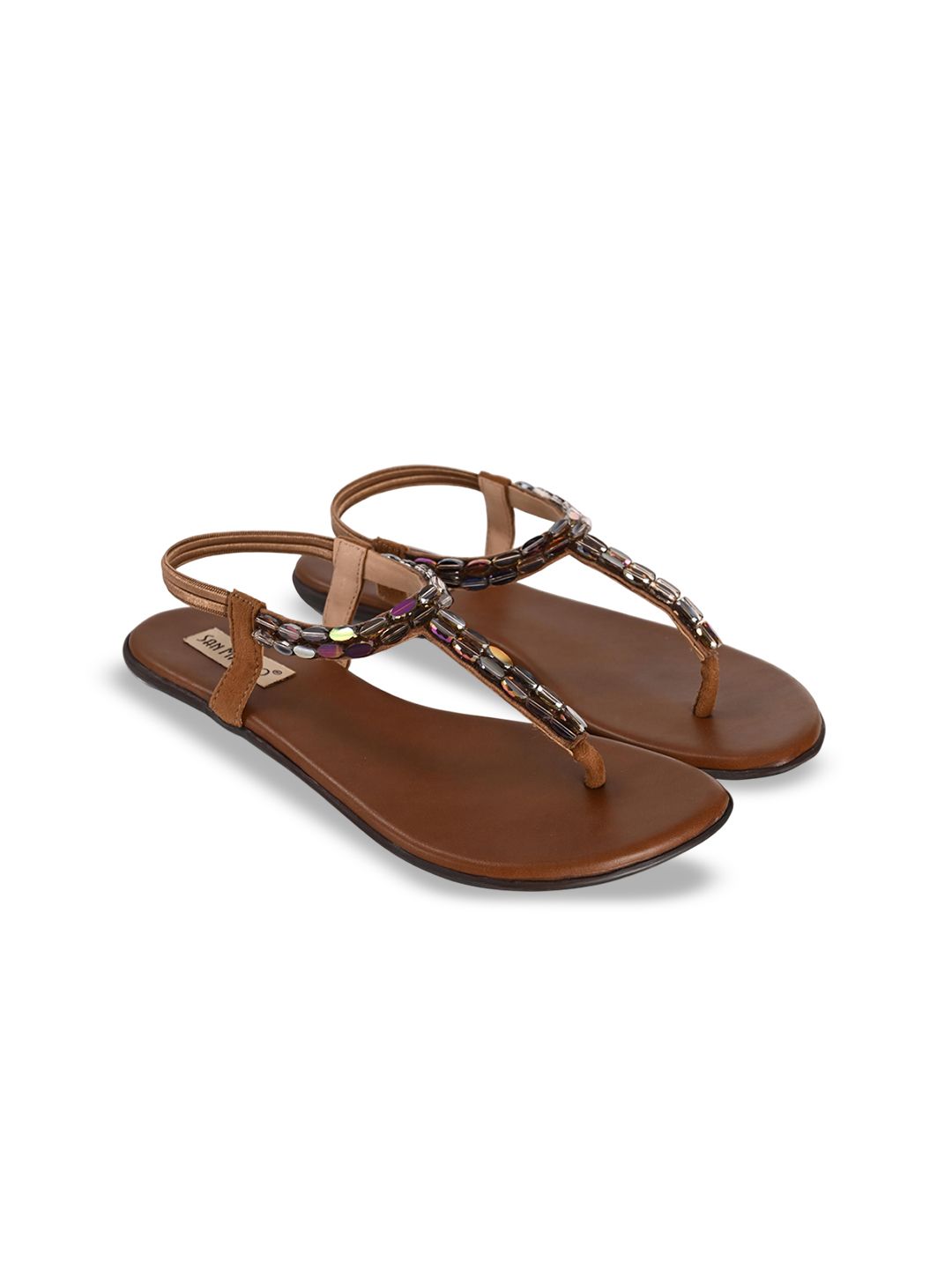 San Marino by Shoe Bank Women Embellished T-Strap Flats-picture-27