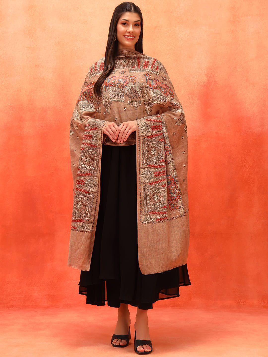 Pashmoda Ethnic Motifs Embroidered Woollen Shawl-image-40