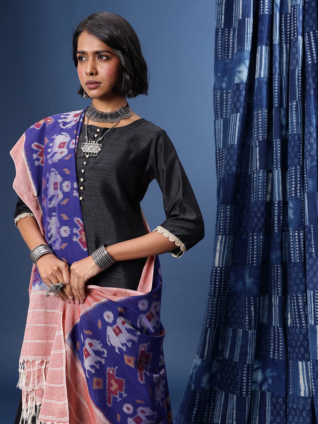 Taavi Ethnic Motifs Woven Design Pure Cotton Pochampally Dupatta-picture-48