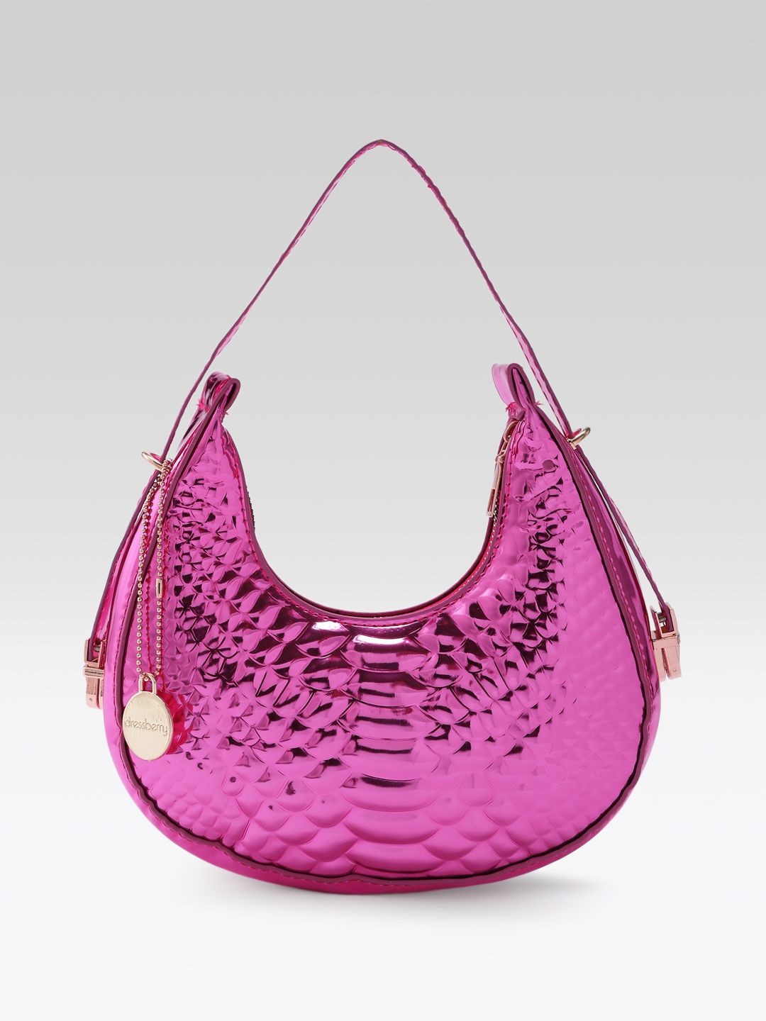 dressberry Women Textured Mini Hobo Bag with Metallic Finish-picture-24
