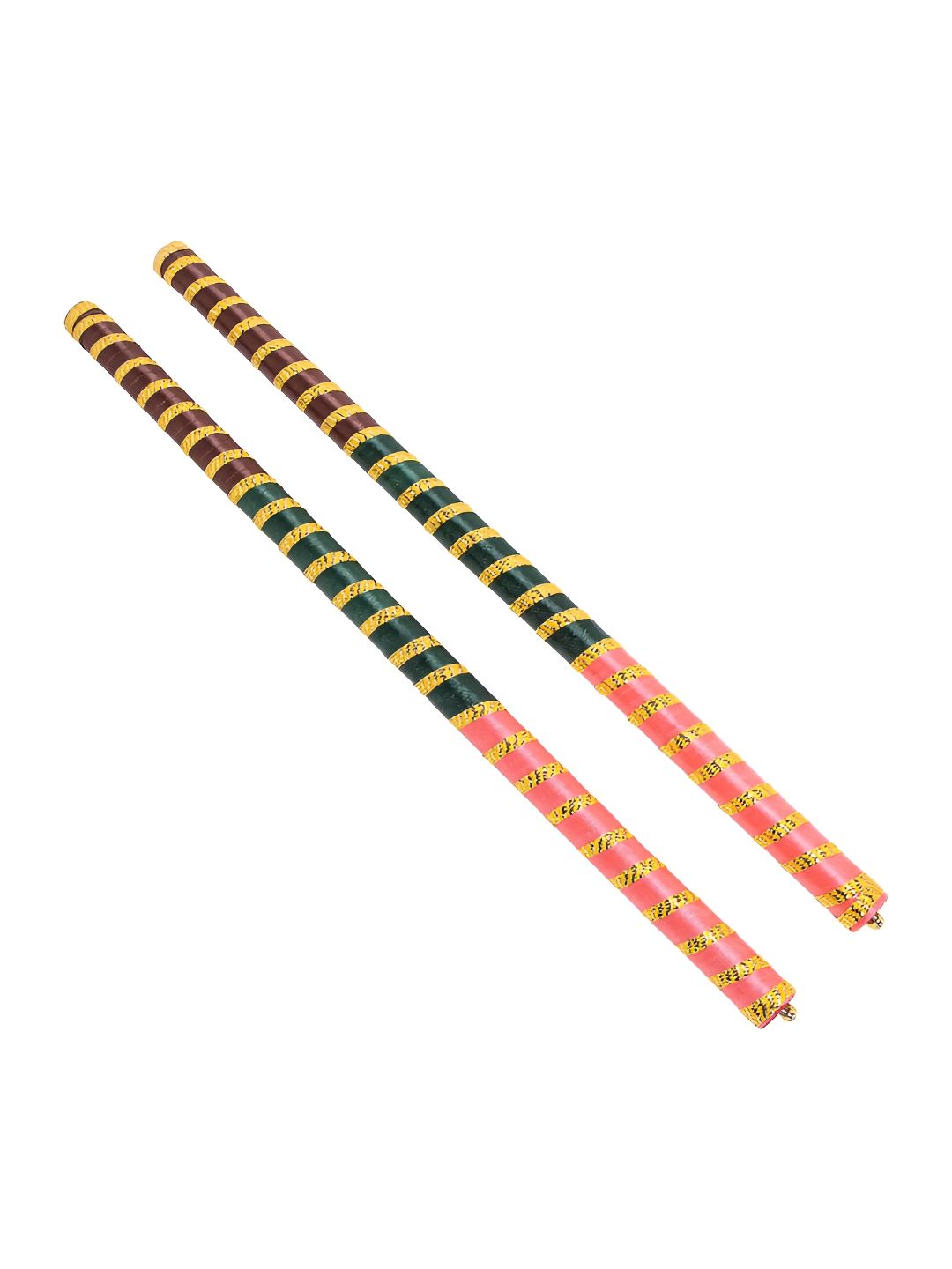 Golden Peacock Maroon & Green 2 Pieces Decorative Dandiya Sticks