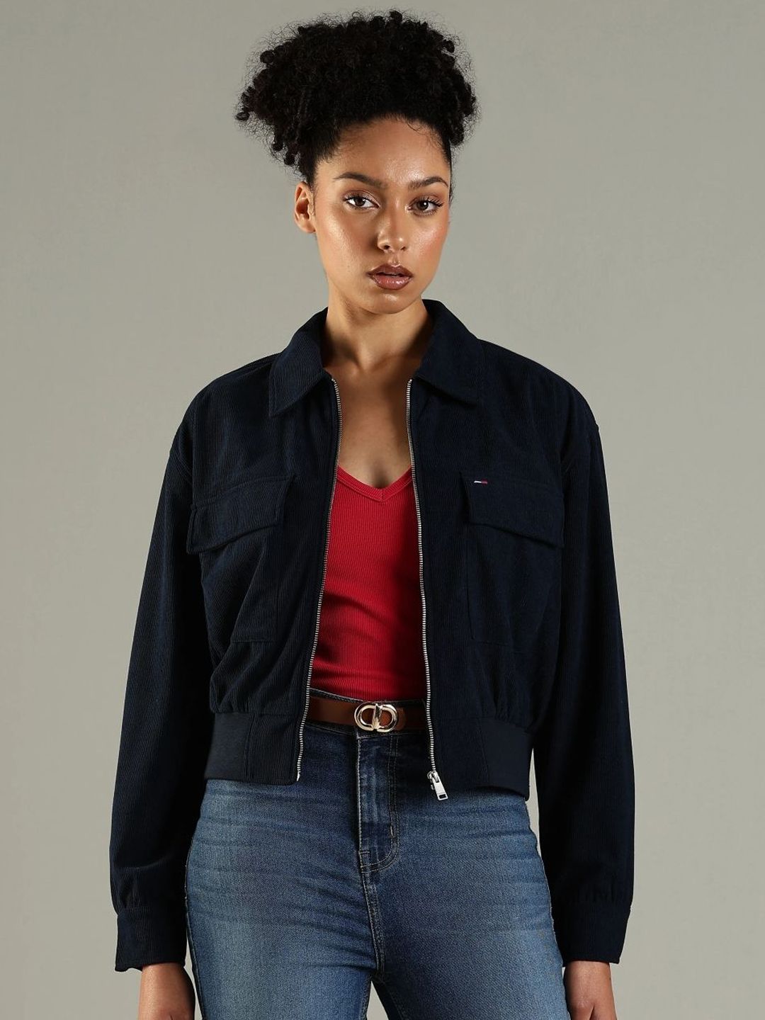 Tommy Hilfiger Women Spread Collar Solid Open Front Jacket-picture-44