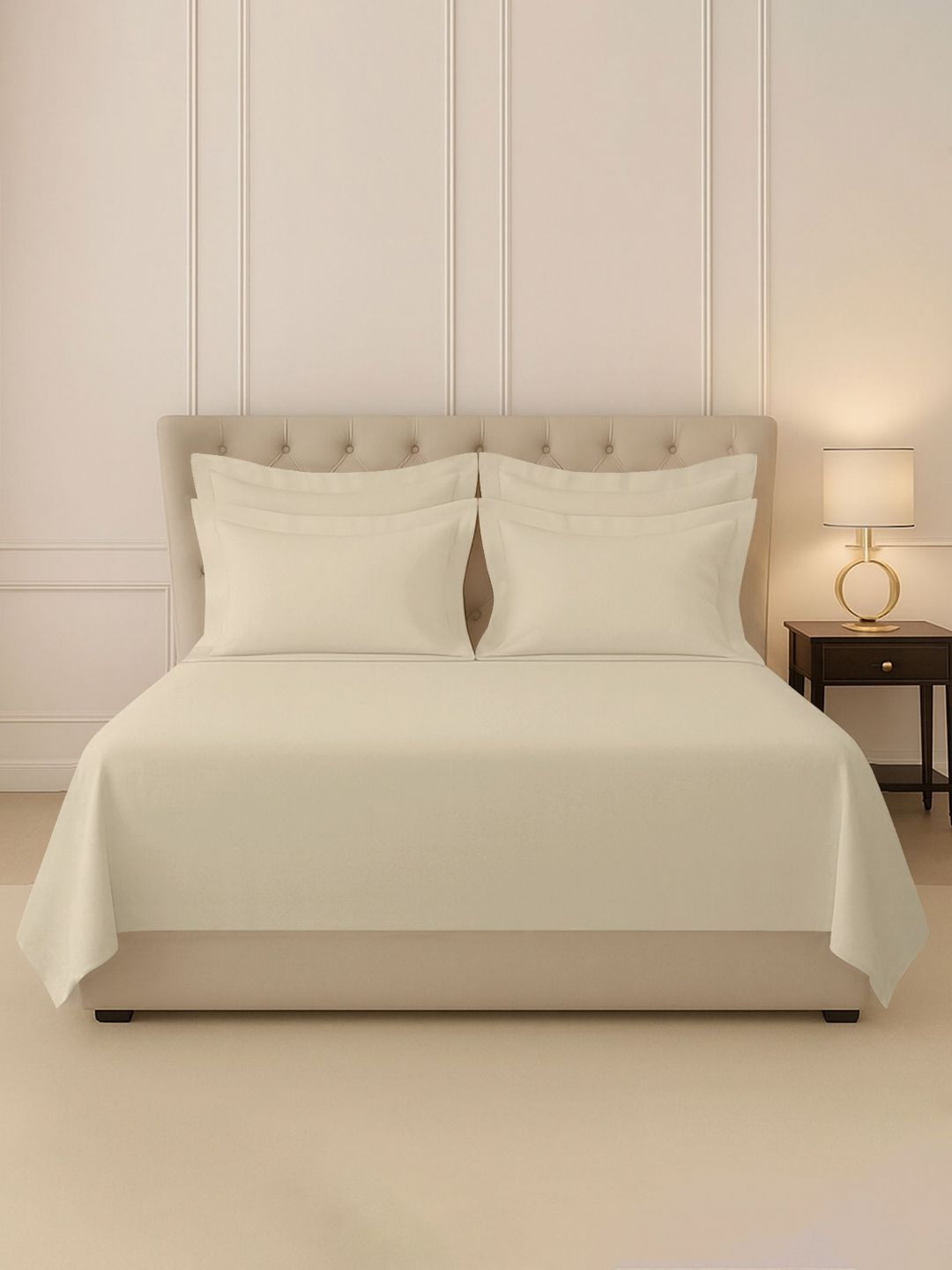 PIZUNA LINENS Beige 400 TC King Cotton Bedsheet With 4 Pillow Covers-picture-20