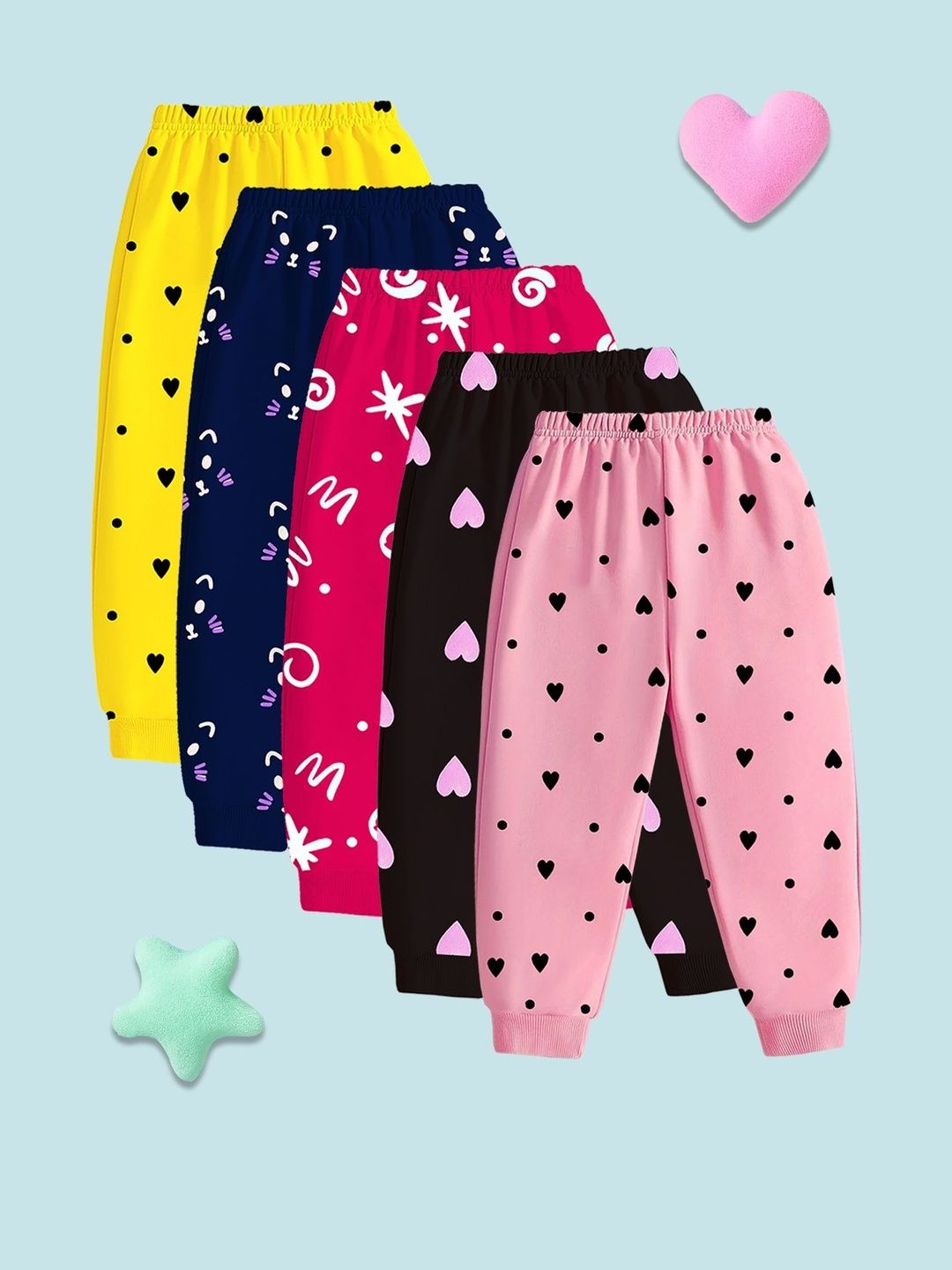 YK Girls Pack of 5 Printed Regular Fit Cotton Track Pants-picture-40