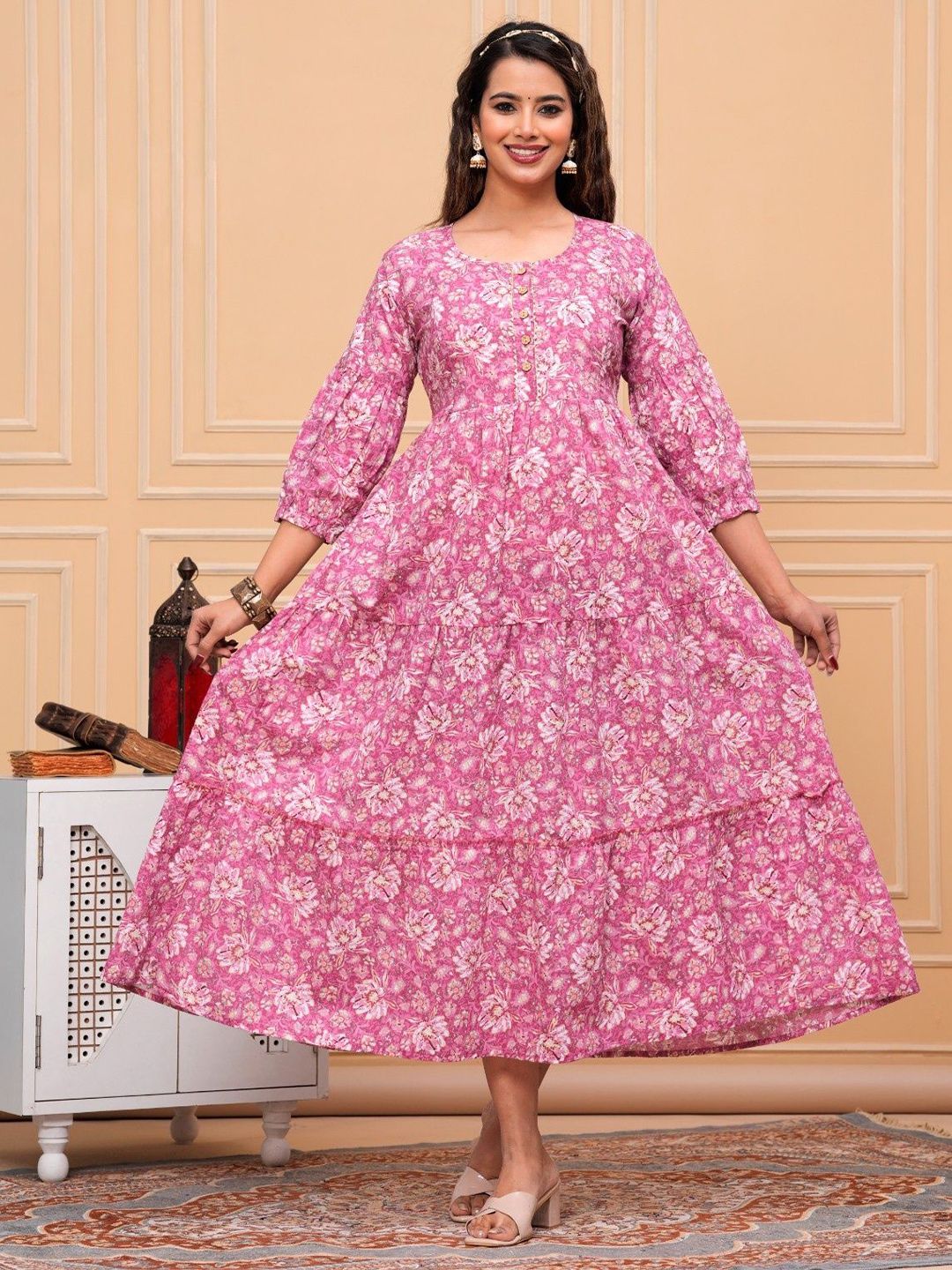 FASHION SWAG Printed Cotton Gown Maternity Midi Ethnic Dresses-image-17