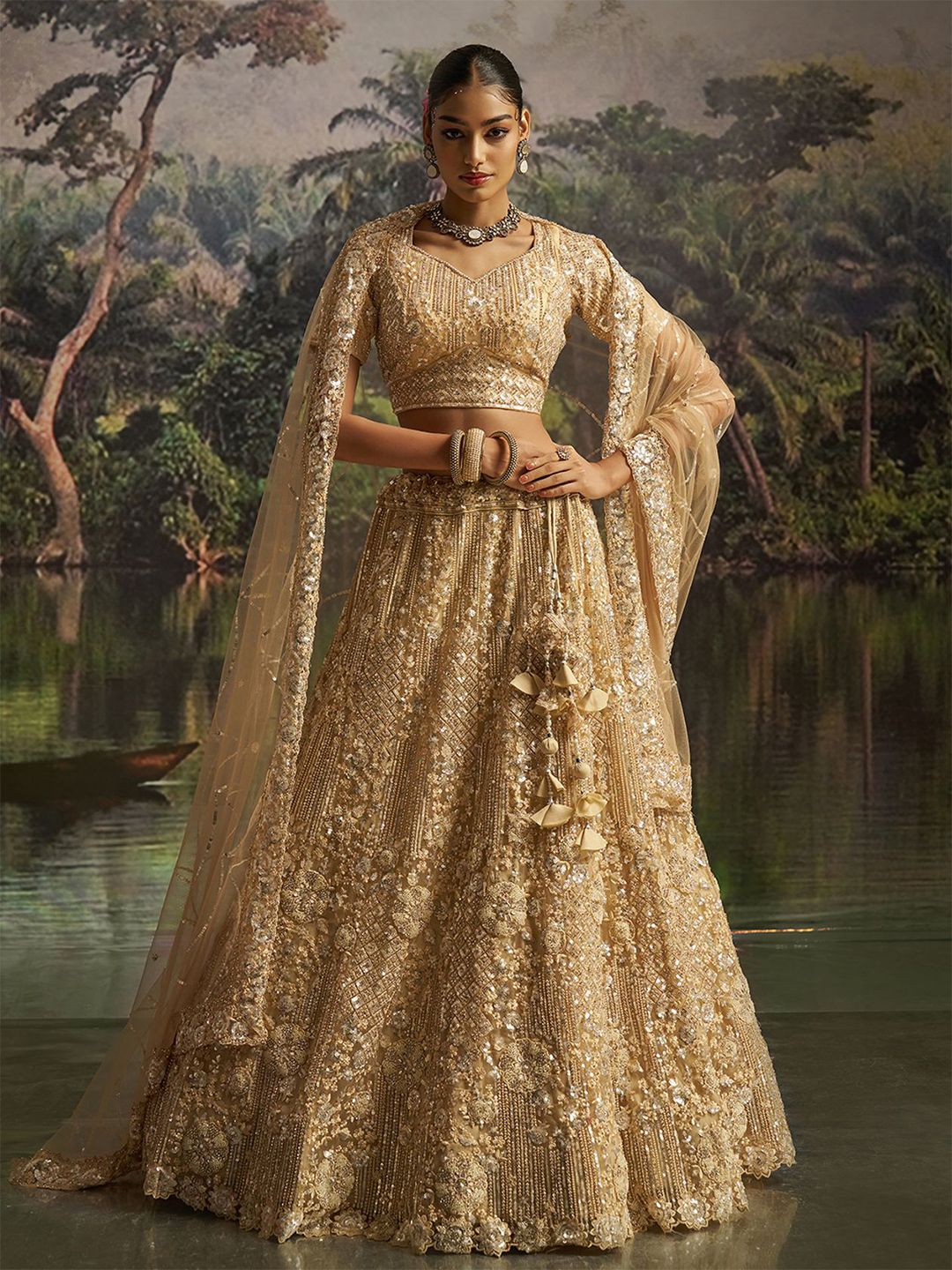 Fusionic Embroidered Sequinned Semi-Stitched Lehenga & Unstitched Blouse With Dupatta