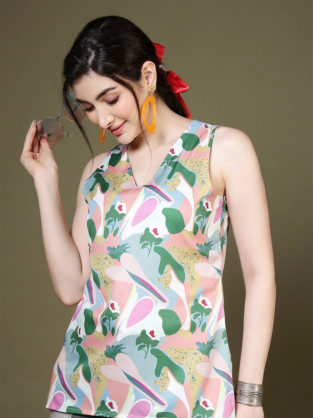 Anouk Rustic Floral Printed V-Neck Pure Crepe Kurti-picture-28