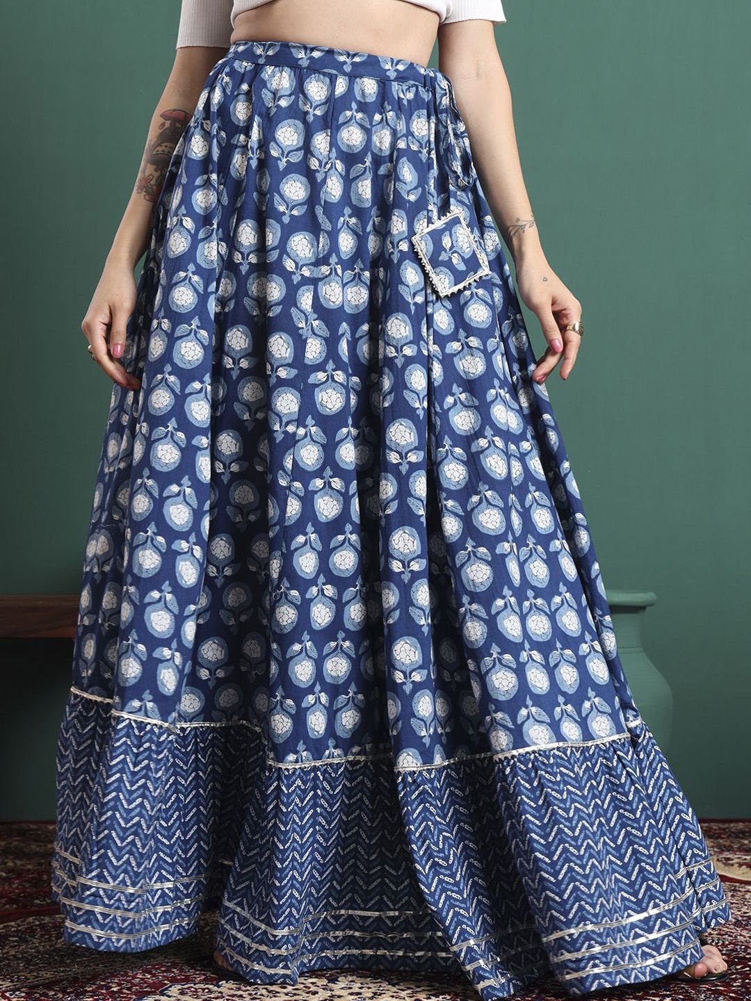 NYPA Women Abstract Printed Flared Cotton Maxi Skirts-image-26
