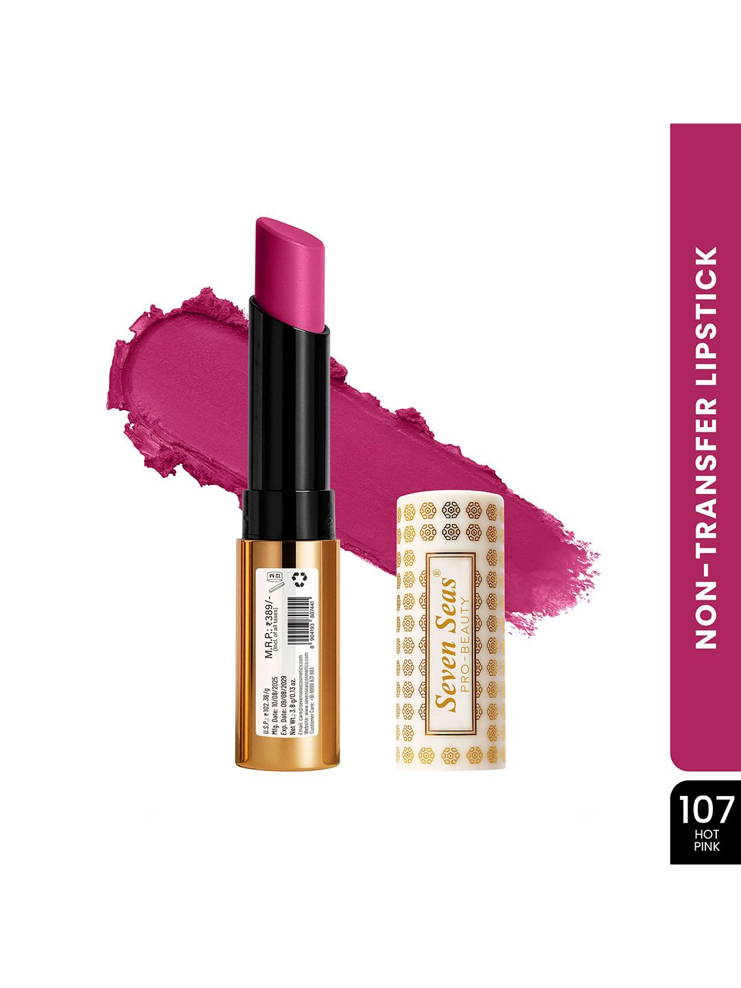 Seven Seas Velvet Shot Long Lasting Bullet Lipstick - 3.8 g - Hot Pink - 107-picture-10