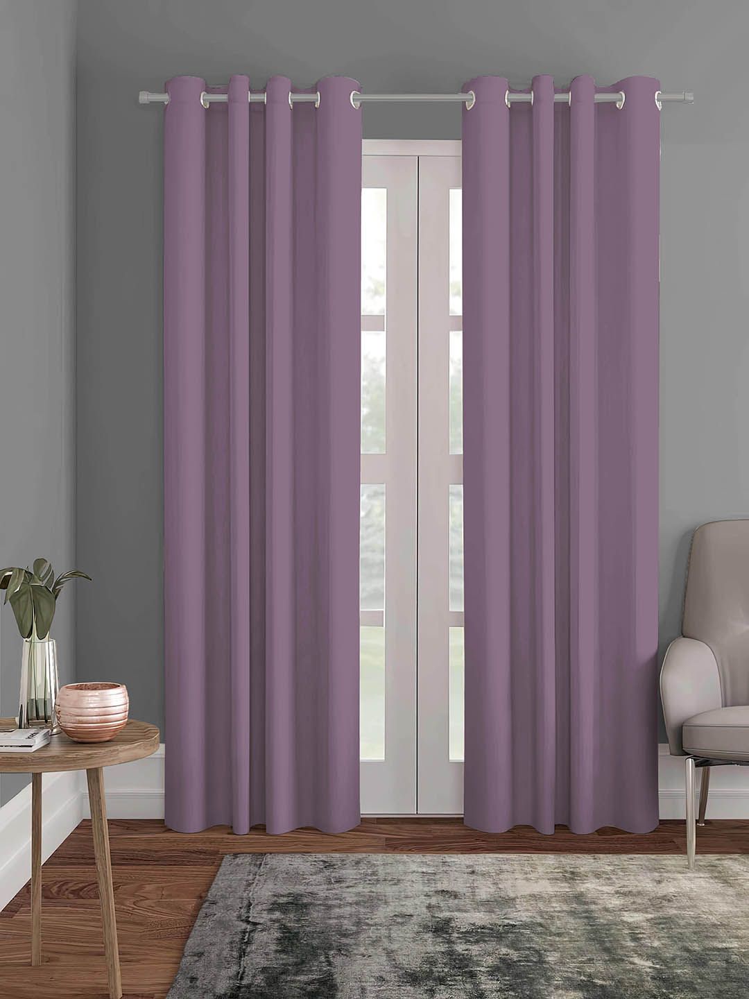 Aura Lavender 2 Pieces Black Out Long Door Curtains-image-7