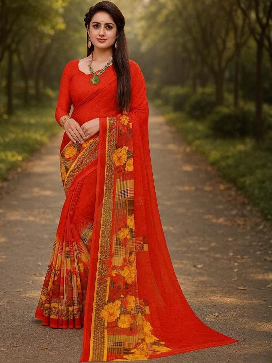 Moda Rapido Red Floral Pure Georgette Saree-picture-49