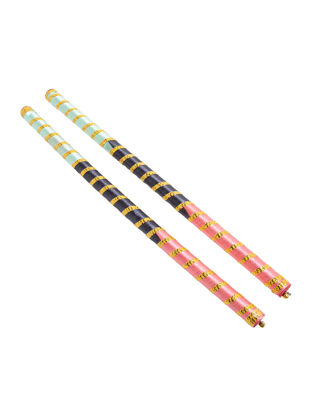Golden Set Of 2 Dandiya Sticks With Satin Wrap