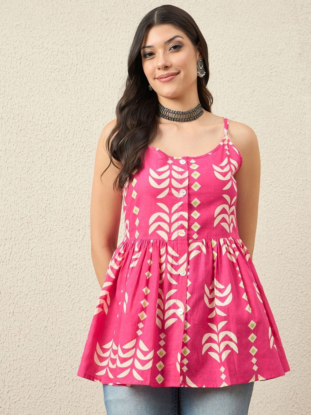 VANSIRI Women Ethnic Printed Shoulder Straps Cotton Tunic-picture-17