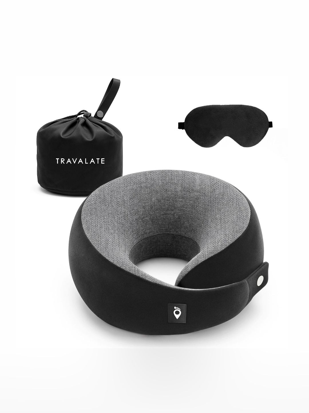 TRAVALATE Black & Grey 3 Pieces Ultra Soft Travel Neck Pillow & Eye Mask With Travalate-image-14