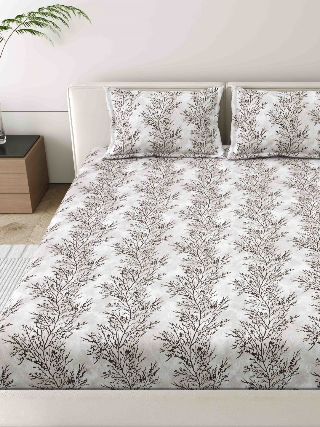 MAFATLAL Grey & Brown Floral Printed Cotton 186 TC King Bedsheet 1.08 m x 1. 08 m-image-21