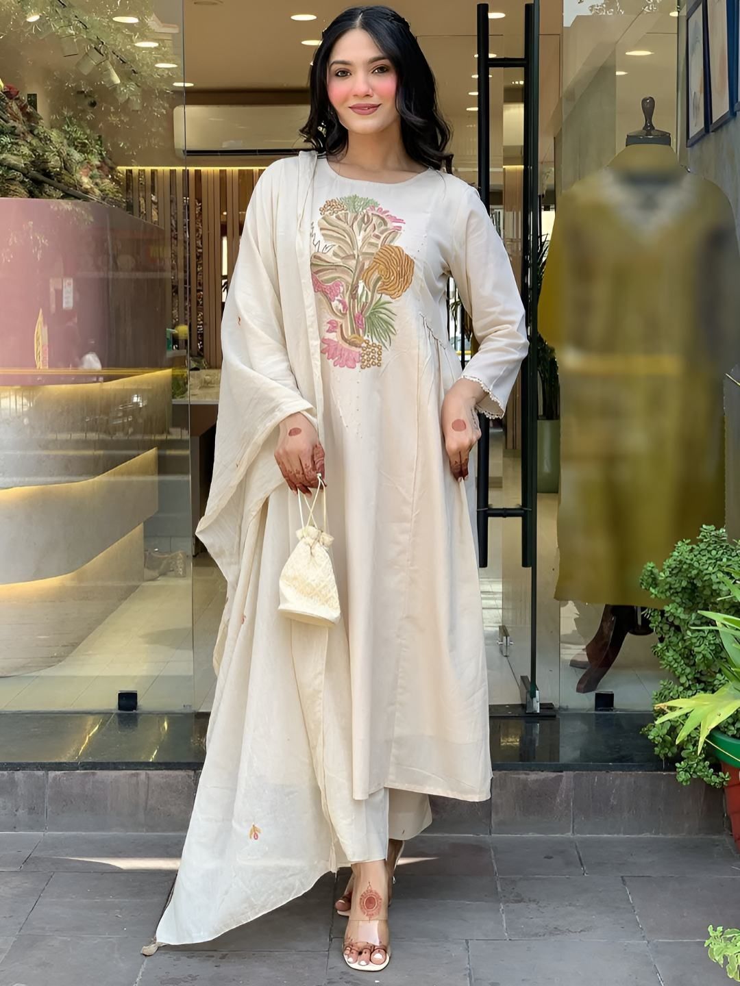 Lilots Women Ethnic Motifs Embroidered A-Line Kurta with Trousers & Dupatta-picture-21