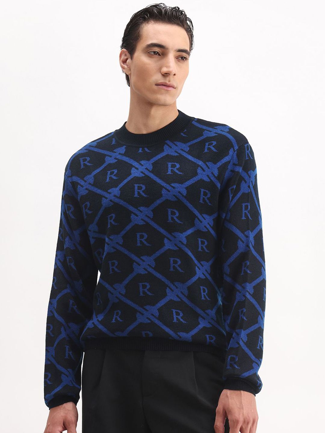 RARE RABBIT Men Typography Printed Round Neck Pullover Sweater Vest