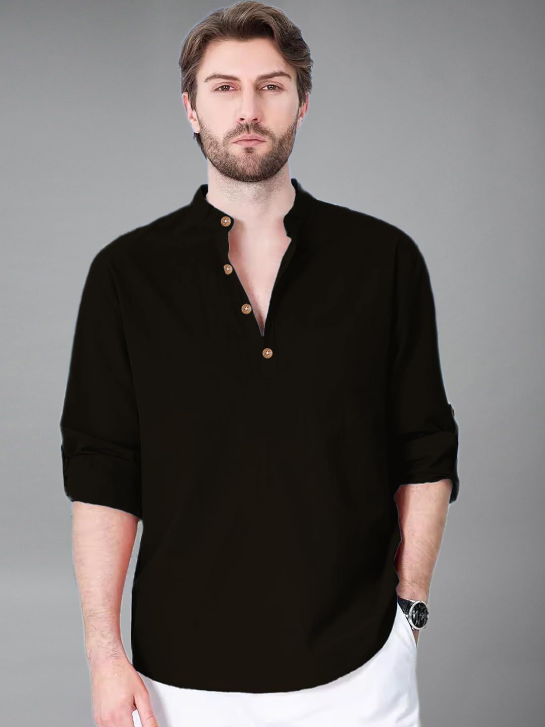 Vida Loca Men Band Collar Cotton Kurta-picture-20