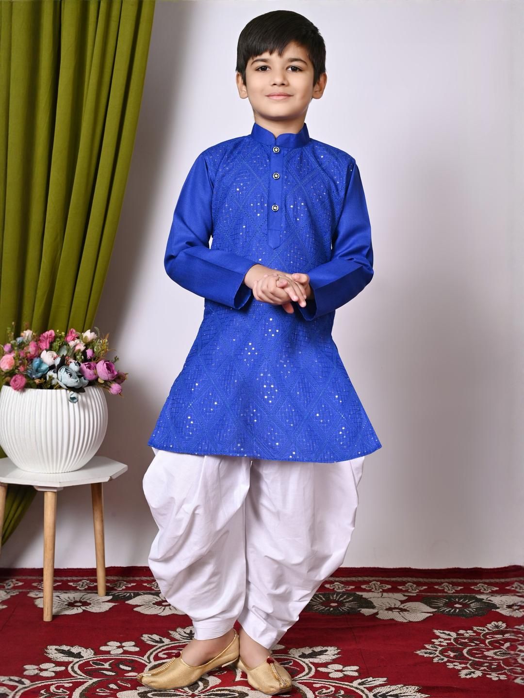 HUMAN CHOICE Boys Blue Cotton Blend Embroidered Kurta & Patiala-image-39