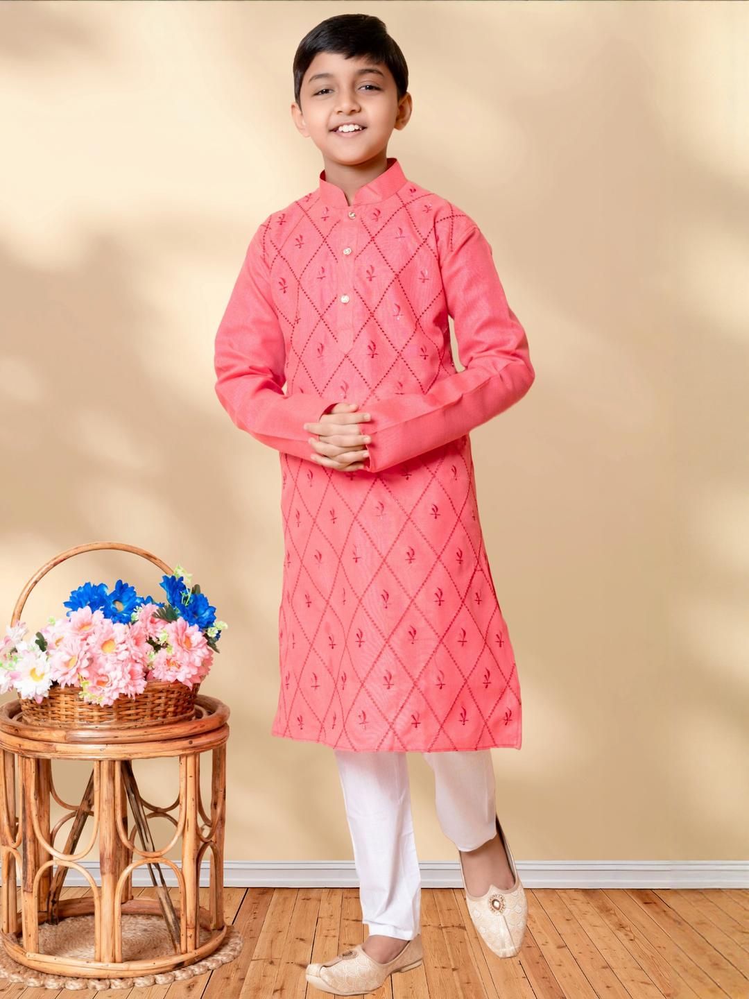 HUMAN CHOICE Boys Orange Cotton Blend Embroidered Kurta & Pyjamas-picture-19