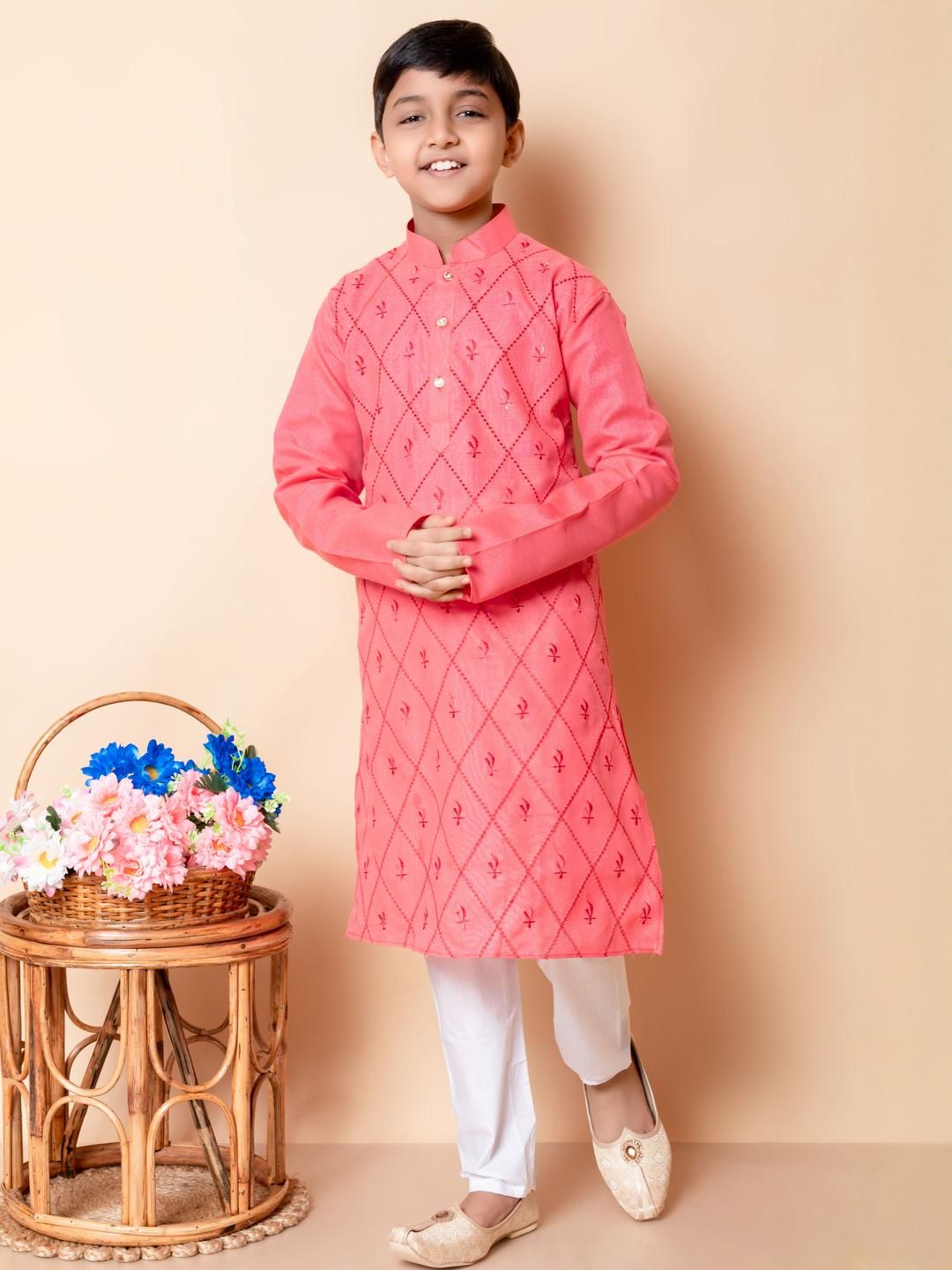 HUMAN CHOICE Boys Orange Cotton Blend Embroidered Kurta & Pyjamas-picture-20