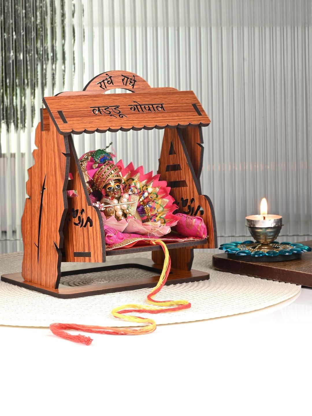 Somil Shiny Wooden Temple, Sighasan, Pooja Chauki, Palang, Palna-image-16