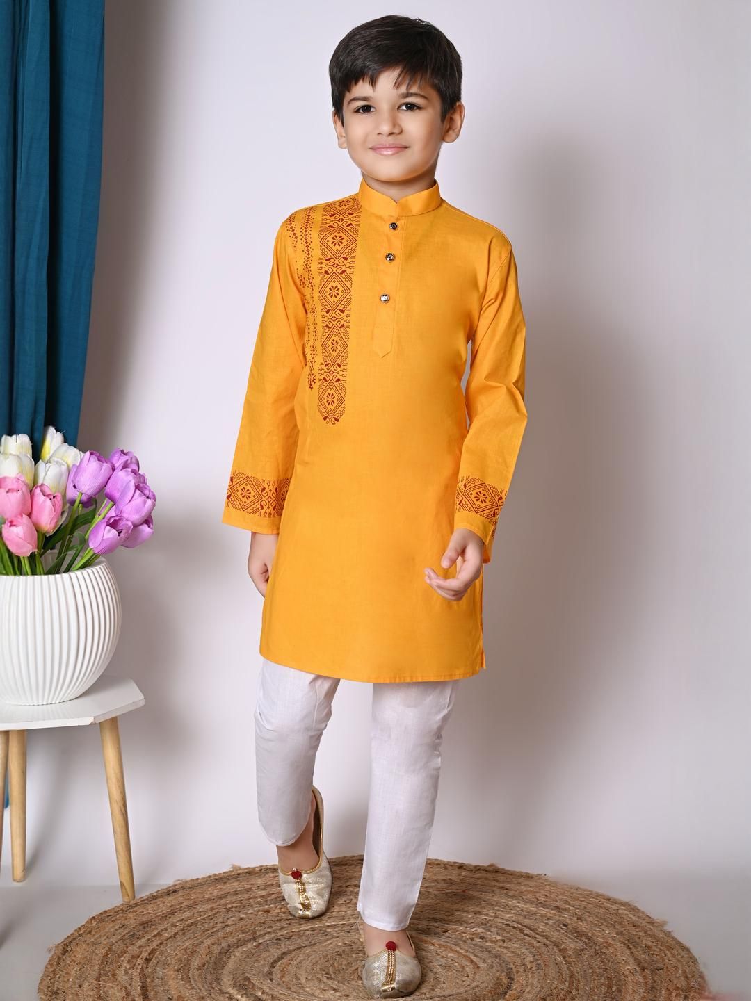 HUMAN CHOICE Boys Yellow Pure Cotton Printed Kurta & Pyjamas-picture-31